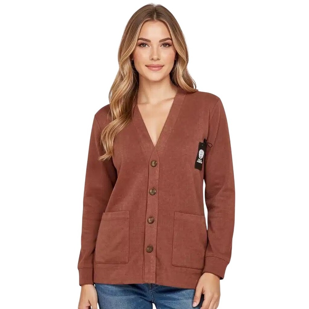 Vince Camuto Mens Twill Knit Cardigan Red Ochre V-Neck Button Sweater Sm NWT